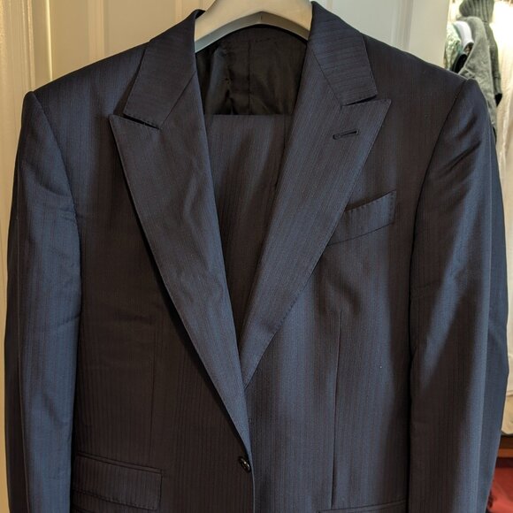 LNWOT Current Ermenegildo Zegna Navy Pinstripe Suit Peak Lapels EU50R (US40) - Picture 1 of 10